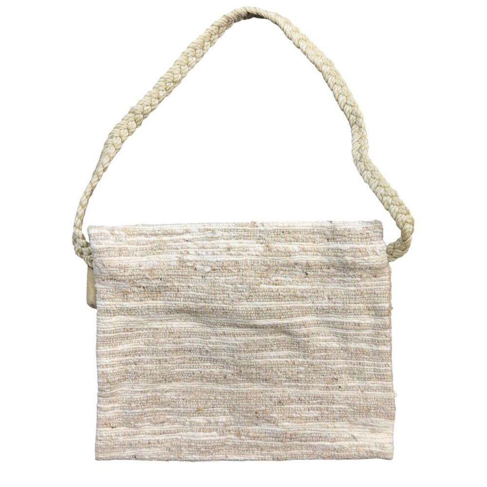 Women's Messenger Shoulder Bag Woven Beige Turquoise Stone Bead Braided Strap - Picture 2 of 8
